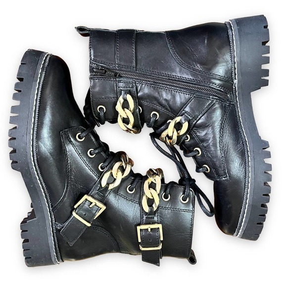 Carvela Kurt Geiger NWT Black Leather Lug Sole Y2K 90s Moto Boot Women's 5.5 - Picture 3 of 13